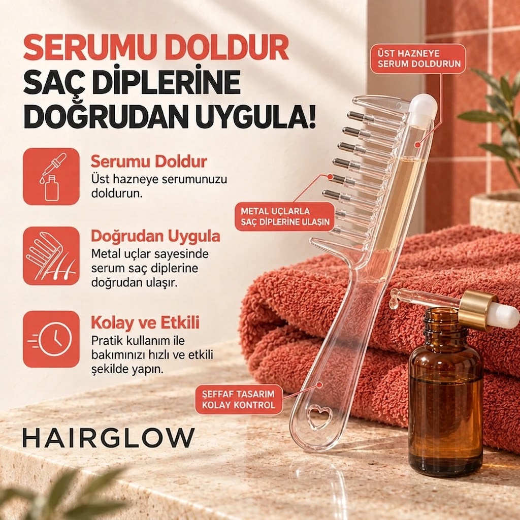 HairGlow™ | Hazneli Saç Masaj ve Serum İletim Tarağı