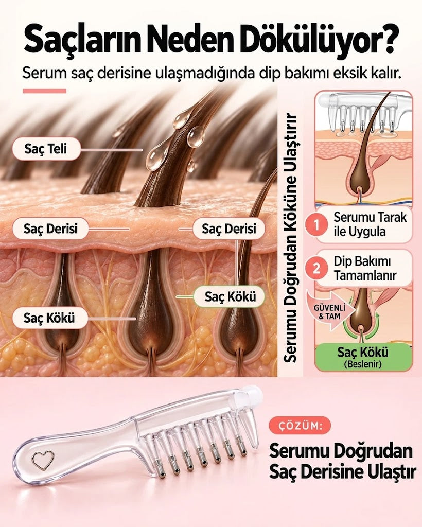 HairGlow™ | Hazneli Saç Masaj ve Serum İletim Tarağı